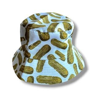 Graphic Pickle Print Bucket Sun Hat Light Powder Blue Floppy Brim Packable Beach